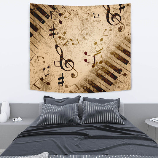 Vintage Piano & Musical Notes Wall Tapestry