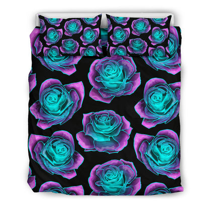 Neon Pink Roses Bedding Set