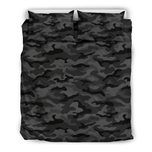 Dark Grey Camouflage Bedding Set