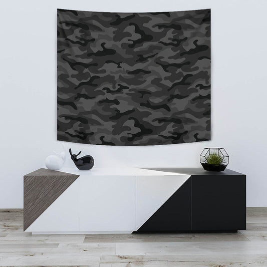 Dark Grey Camouflage Wall Tapestry