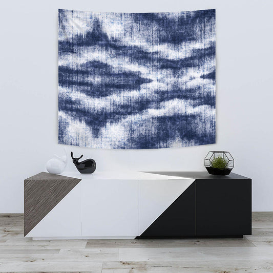 Denim Blue Abstract Wall Tapestry