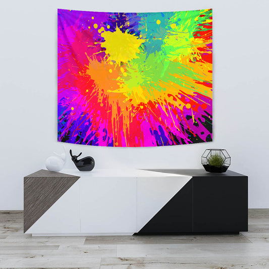 Colorful Paint Splatter Abstract Art Wall Tapestry