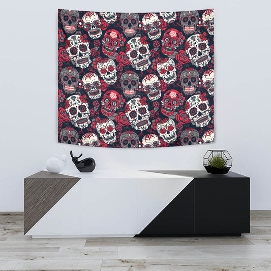 Sugar Skulls & Roses Wall Tapestry