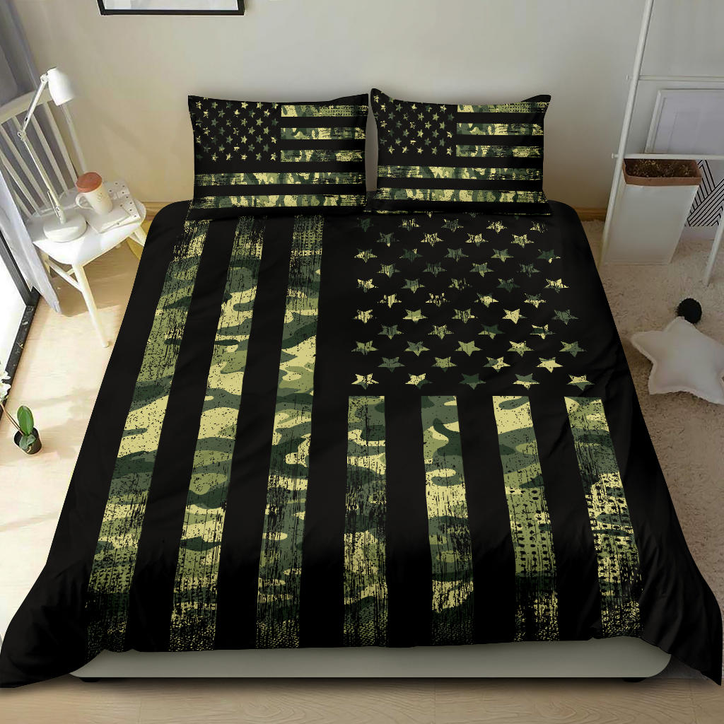 Camouflage USA Flag Printed Bedding Set