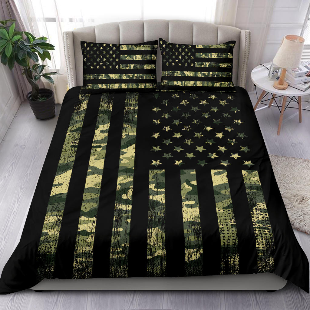 Camouflage USA Flag Printed Bedding Set