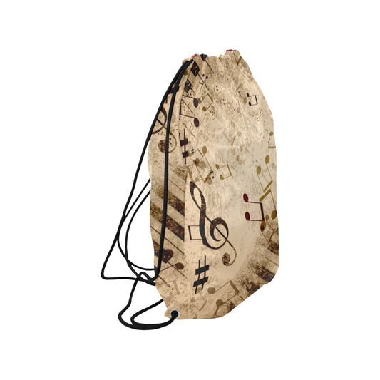 Vintage Piano & Musical Notes Drawstring Bag
