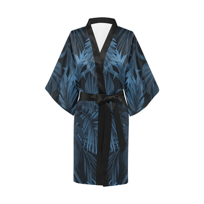 Dark Leaves Floral Kimono Robe