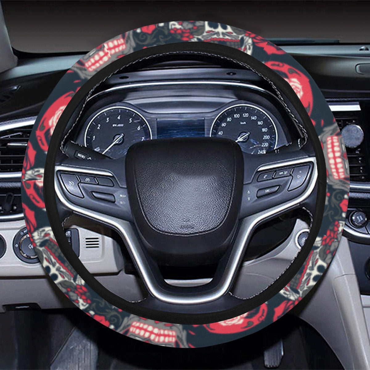 Sugar Skulls & Roses Steering Wheel Cover