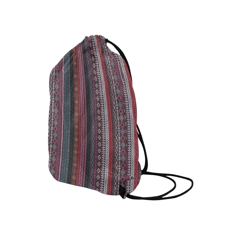 Red Boho Stripes Drawstring Bag