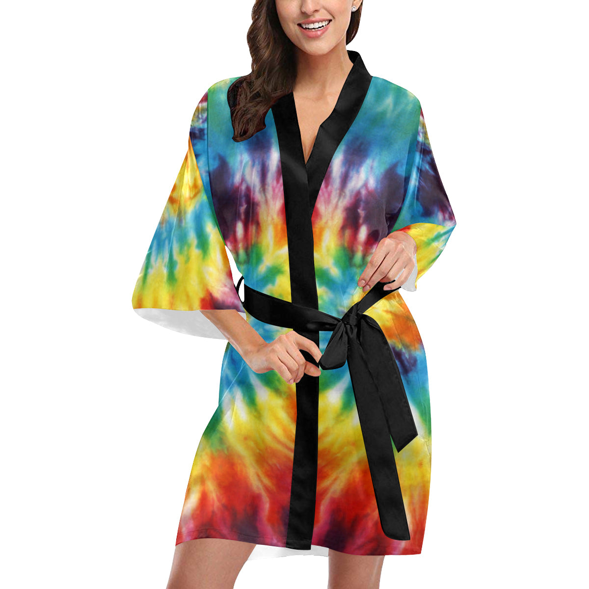 Colorful Tie Dye Abstract Art Kimono Robe