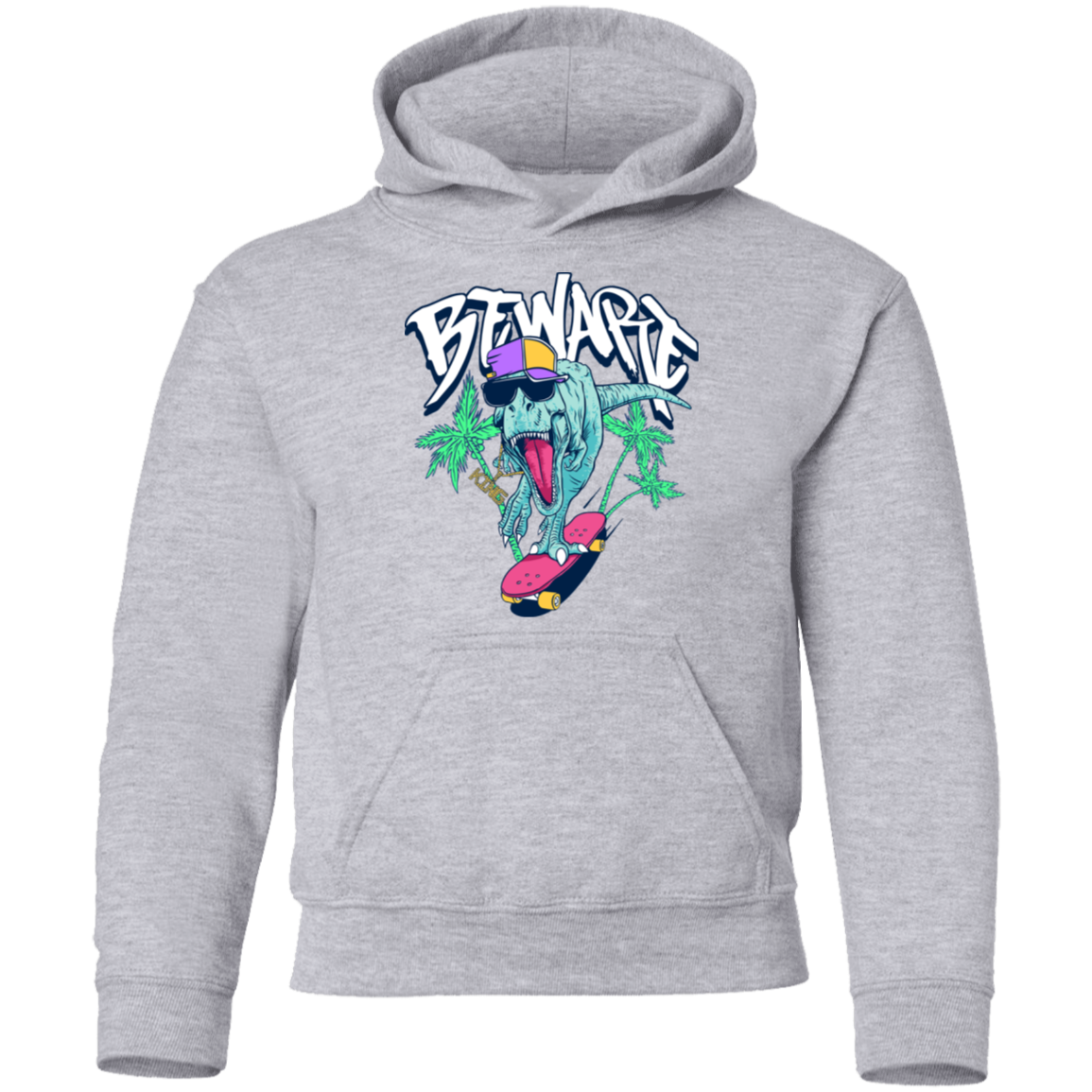 Beware Dinosaur Skater Kids Hoodie