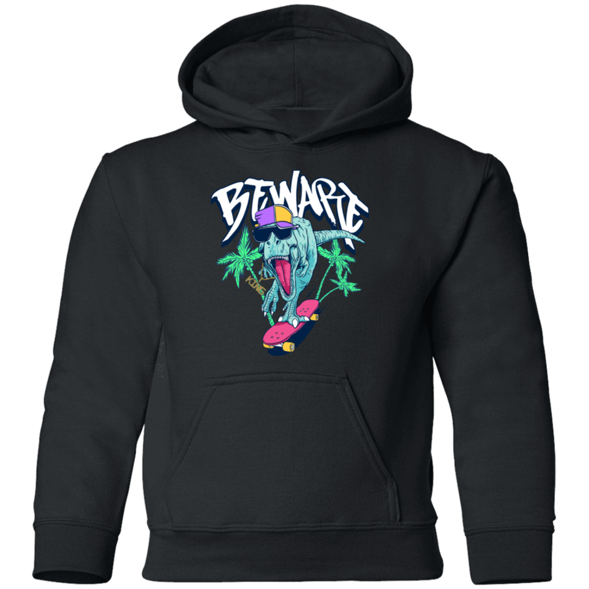 Beware Dinosaur Skater Kids Hoodie