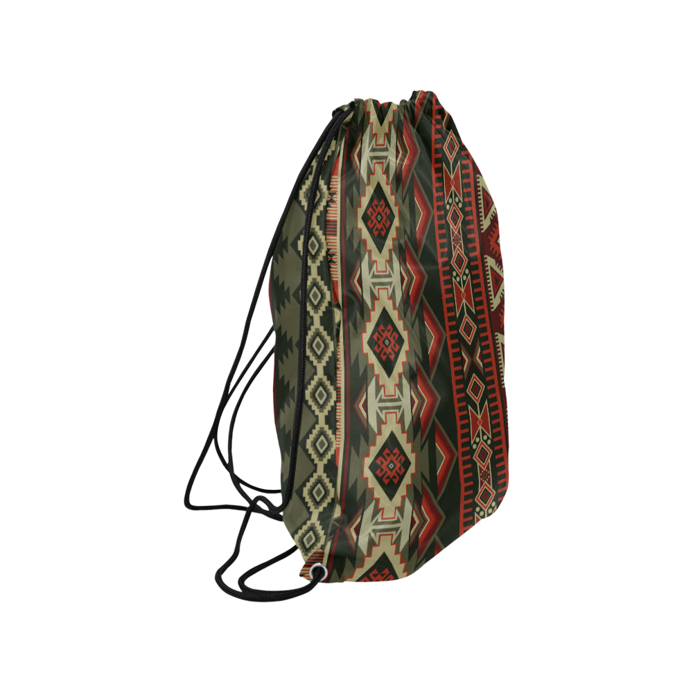 Red & Brown Boho Aztec Drawstring Bag