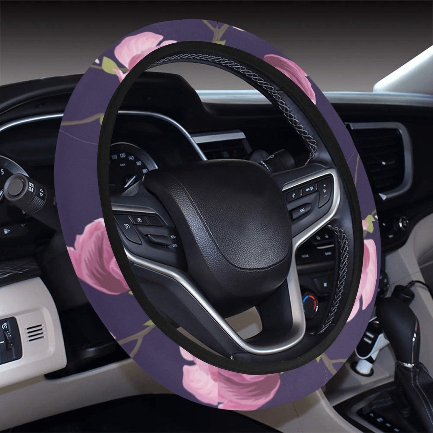 Purple Pink Flowers Steering Wheel Cover
