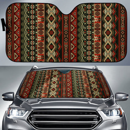 Red Brown Aztec Car Sun Shade