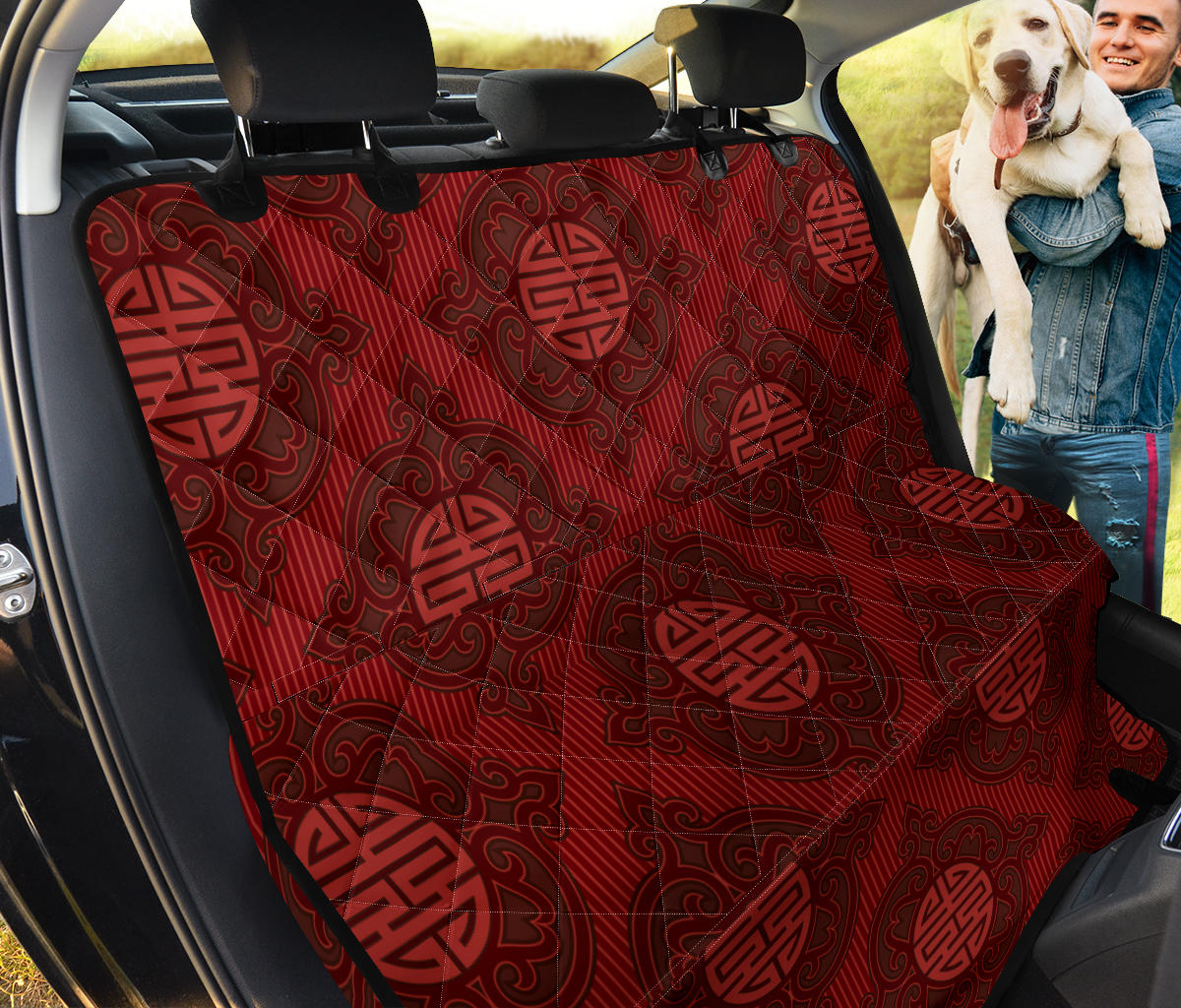 Red Oriental Car Back Seat Pet Cover