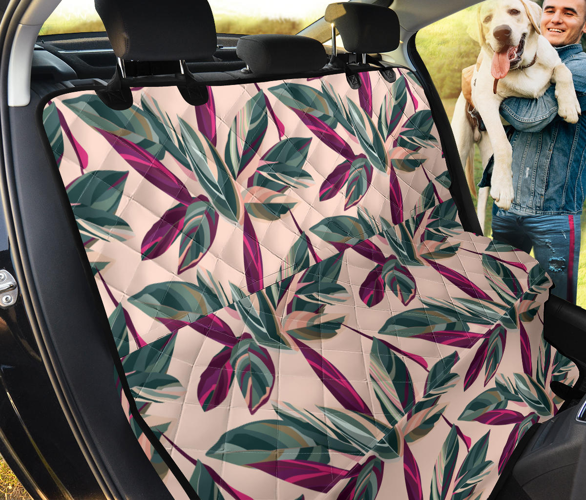 Beige Floral Leaves Car Back Seat Pet Cover