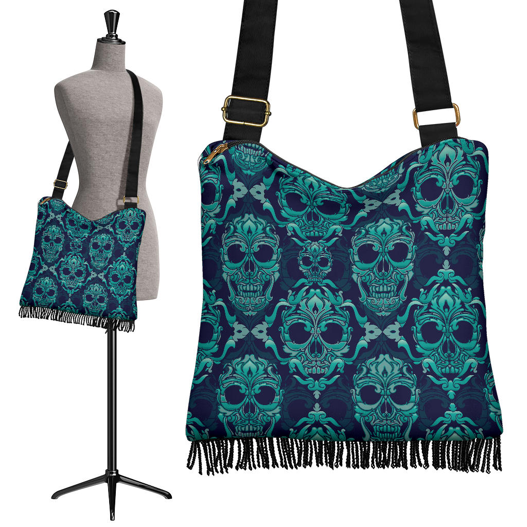 Green Skulls Pattern Crossbody Bag