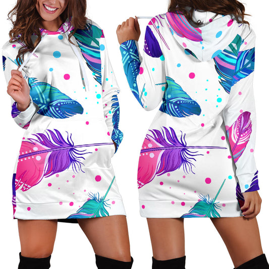 Pink & Purple Feathers Womens Hoodie Dress