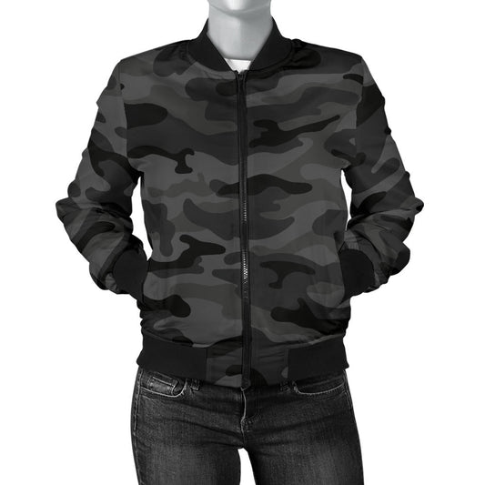 Womens Dark Grey Camouflage Bomber Jacket