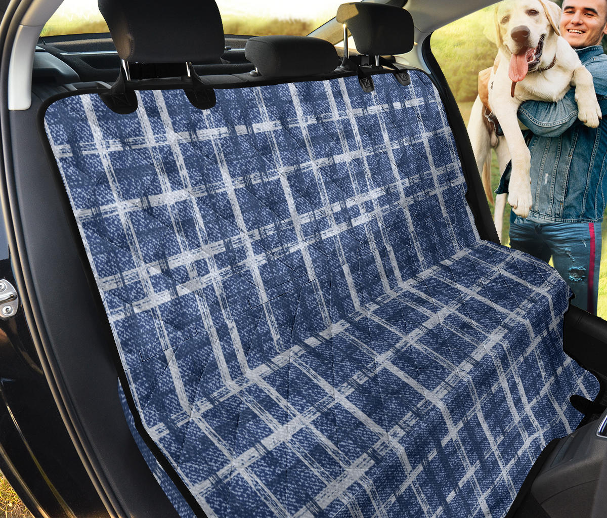 Denim Blue Plaid Car Back Seat Pet Cover