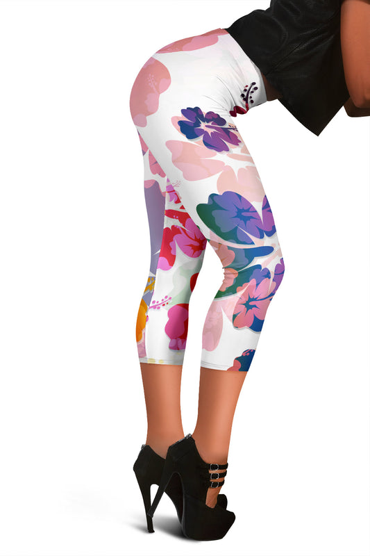 Colorful Aloha Flowers Capri Leggings