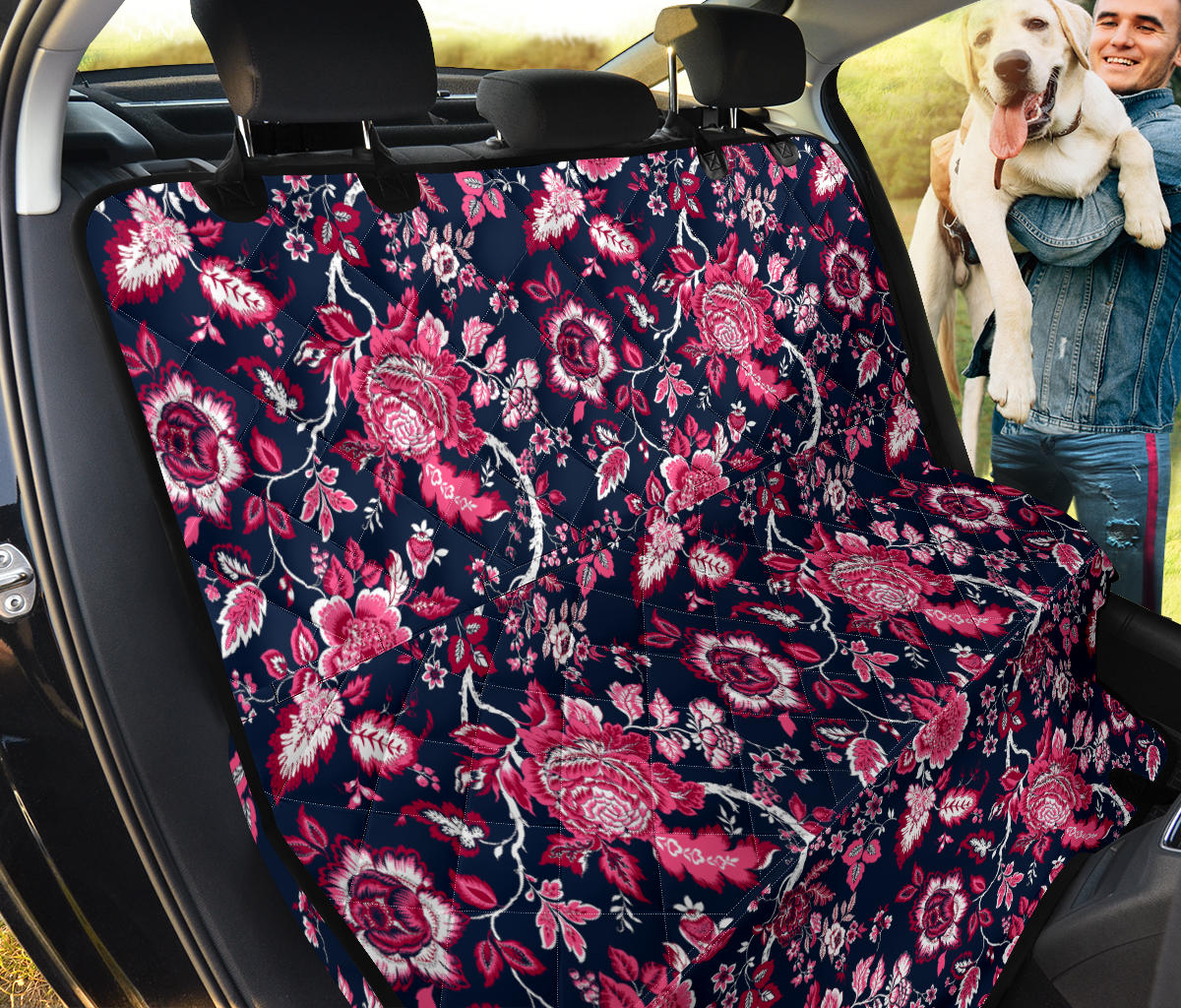 Pink Red Flowers Car Back Seat Pet Cover