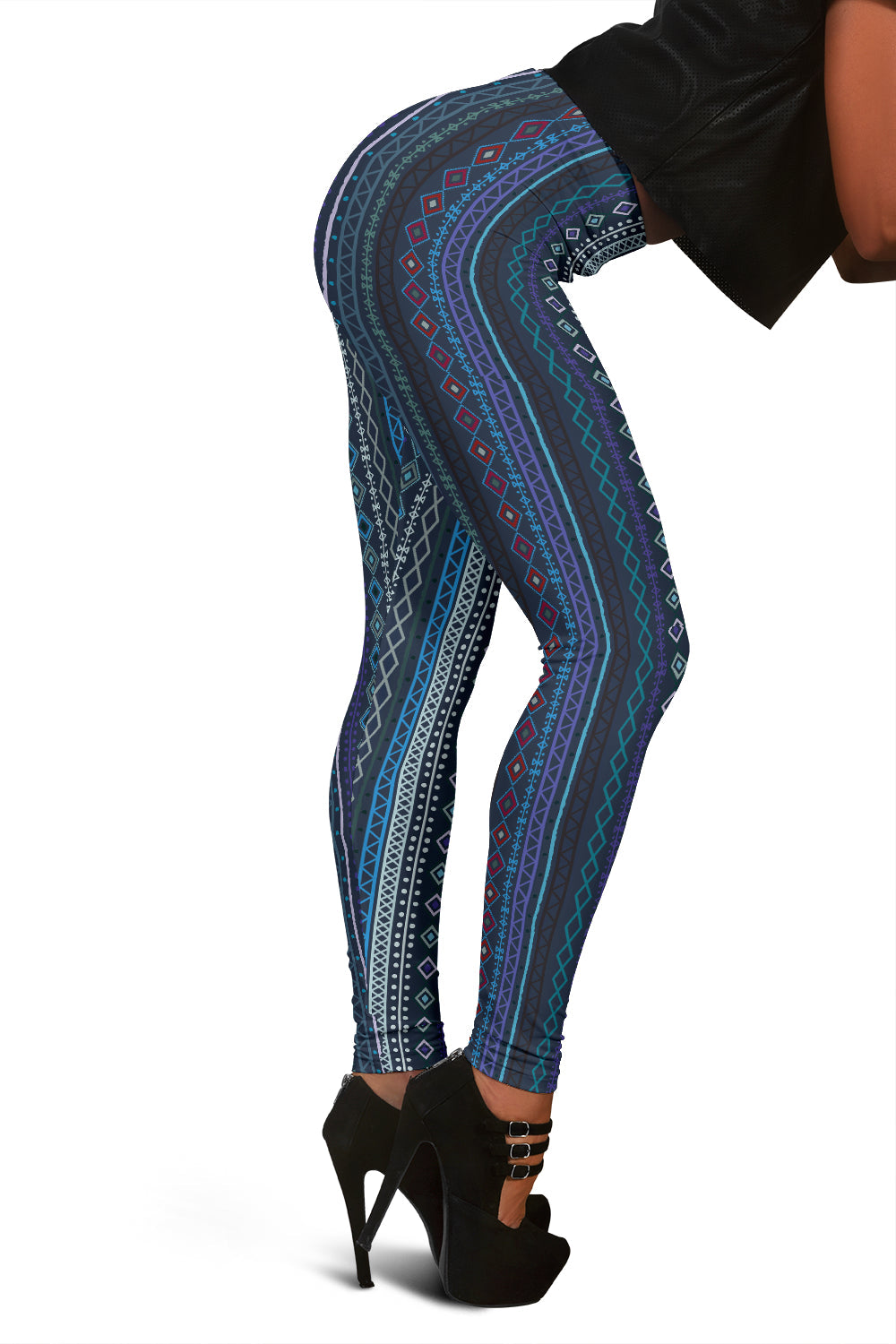 Blue Boho Stripes Leggings