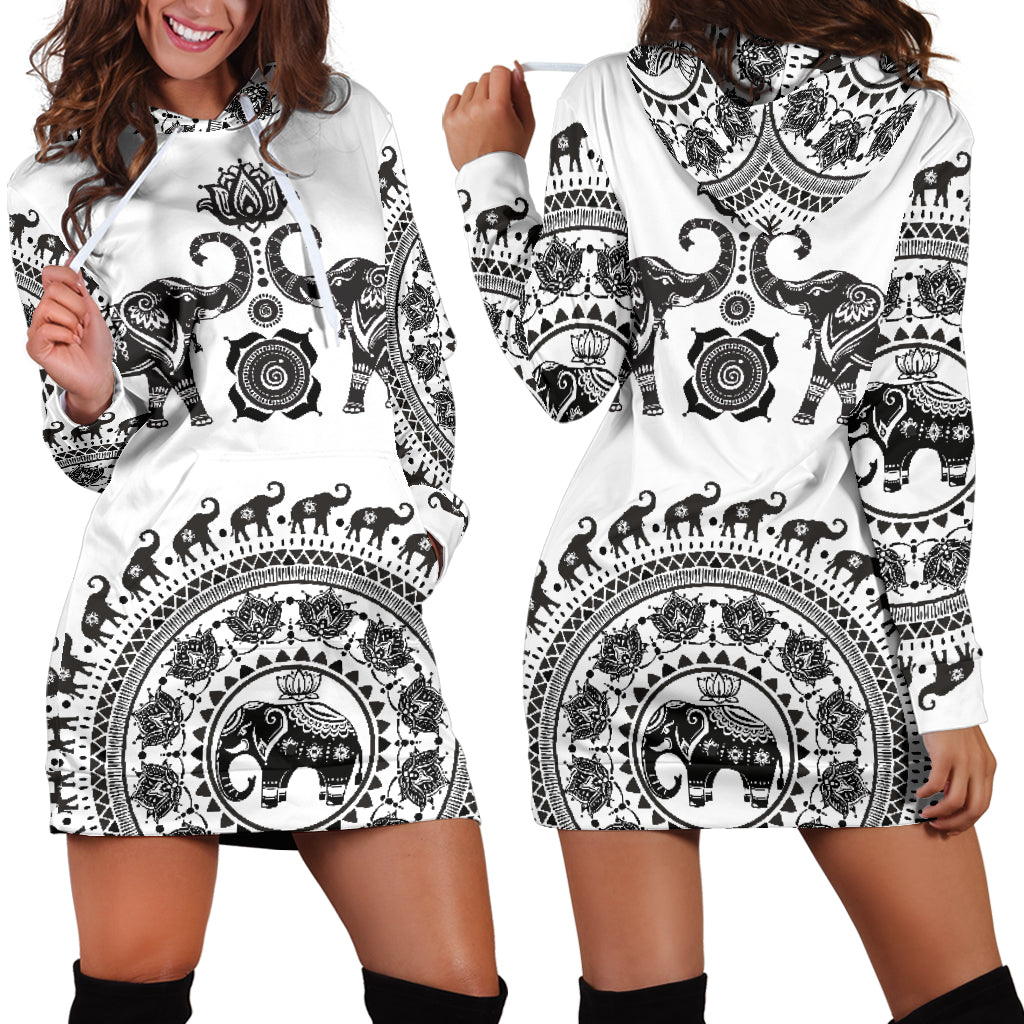 White Twin Elephants - Hoodie Dress