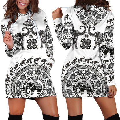White Twin Elephants - Hoodie Dress