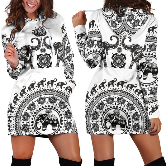 White Twin Elephants - Hoodie Dress