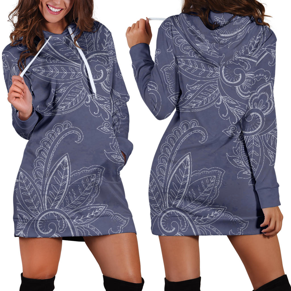 Blue Grey Decor Womens Hoodie Dress