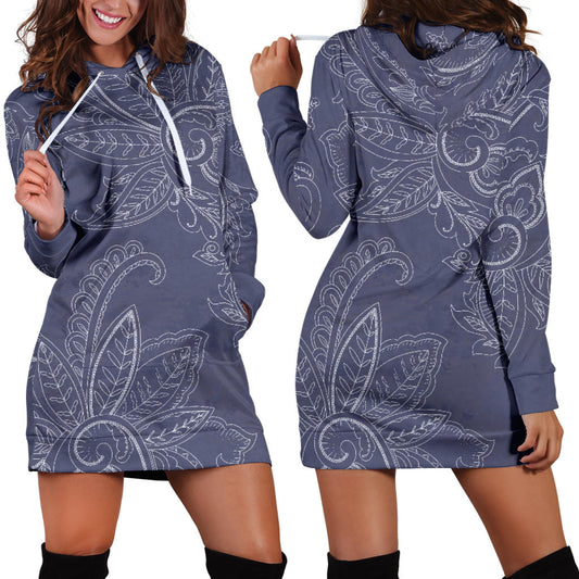 Blue Grey Decor Womens Hoodie Dress