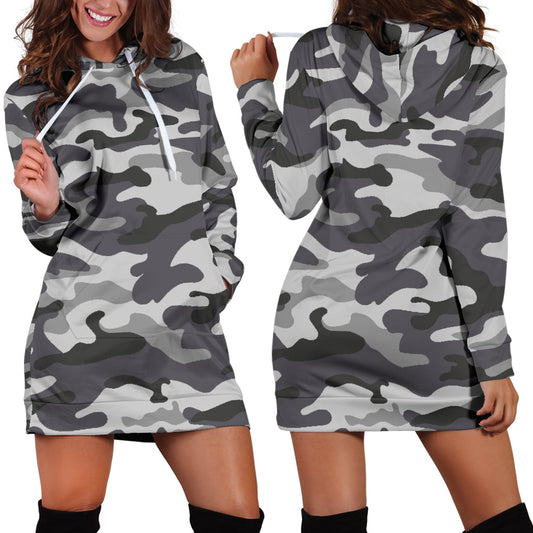 Grey Camouflage Womens Hoodie Dress