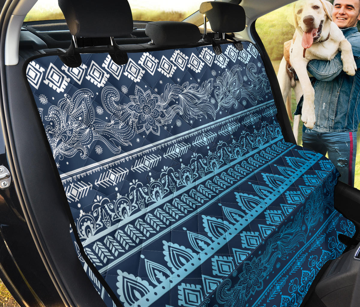 Blue Boho Chic Bohemian Car Back Seat Pet Cover