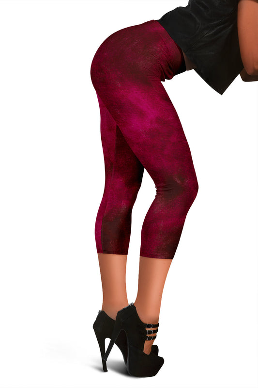 Red Tie Dye Grunge Capri Leggings