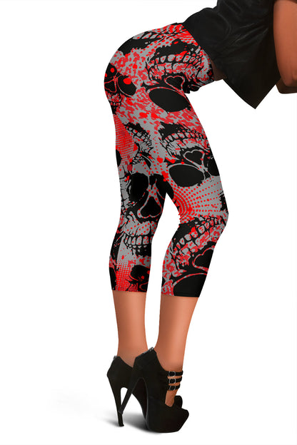 Red Skulls Capri Leggings