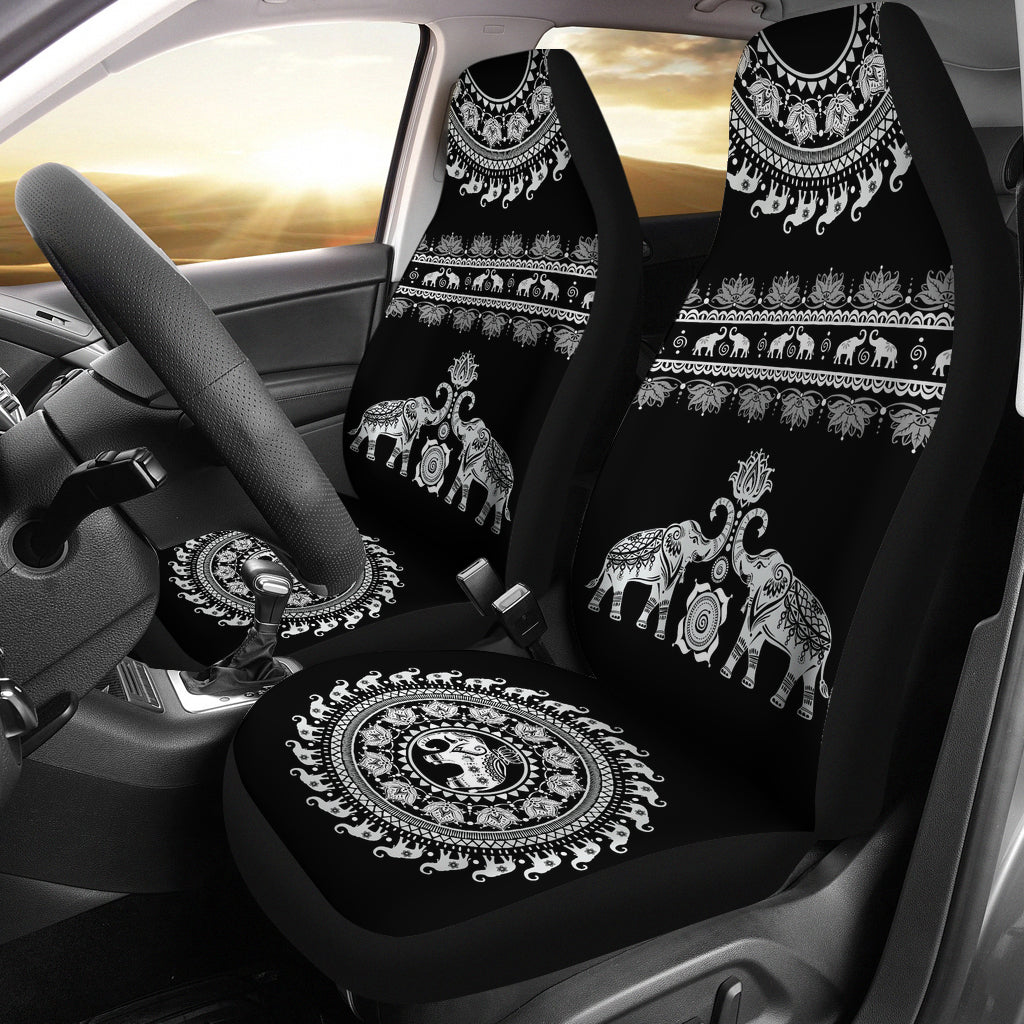 Elephant mandala printed car seat covers, front view