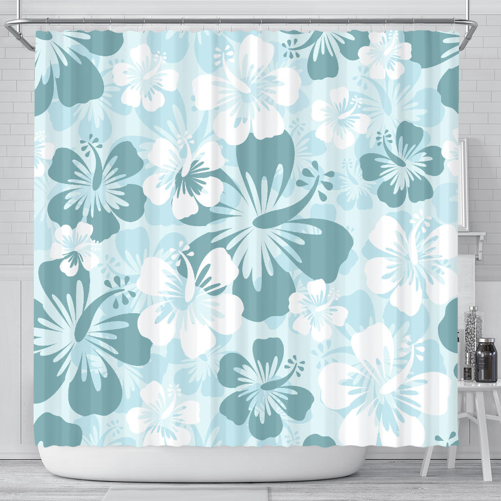Light Green Teal Aloha Flowers Shower Curtain