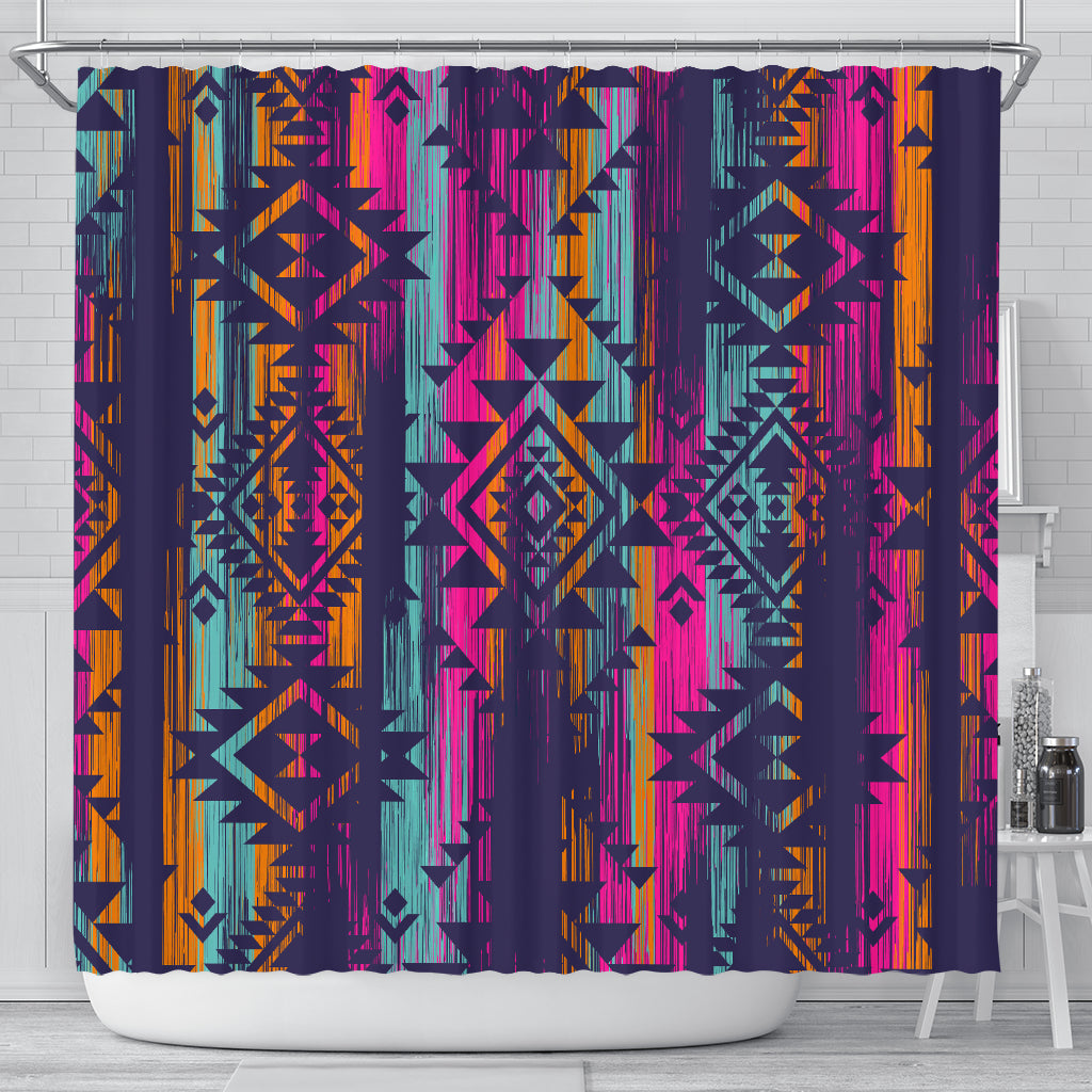 Colorful Boho Aztec Streaks Shower Curtain