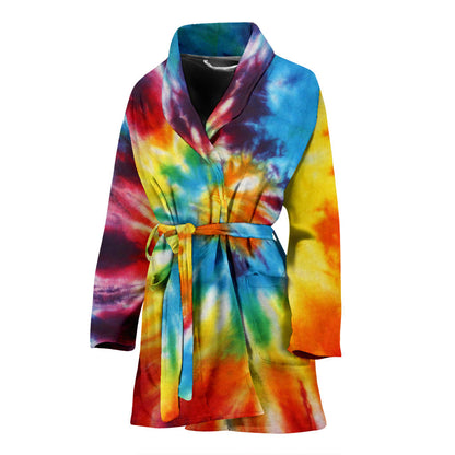 Womens Colorful Tie Dye Abstract Art Bath Robe