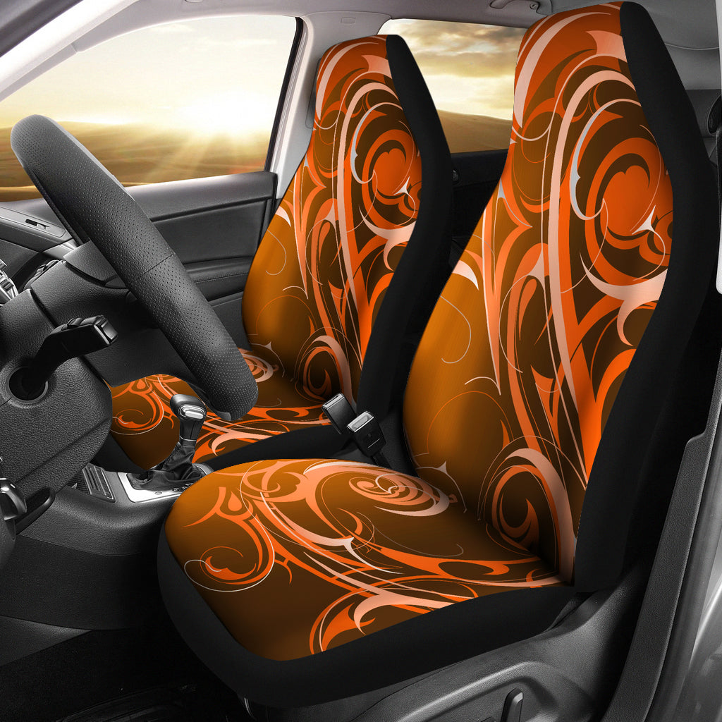 Orange Tribal Swirls Printed Car Seat Covers