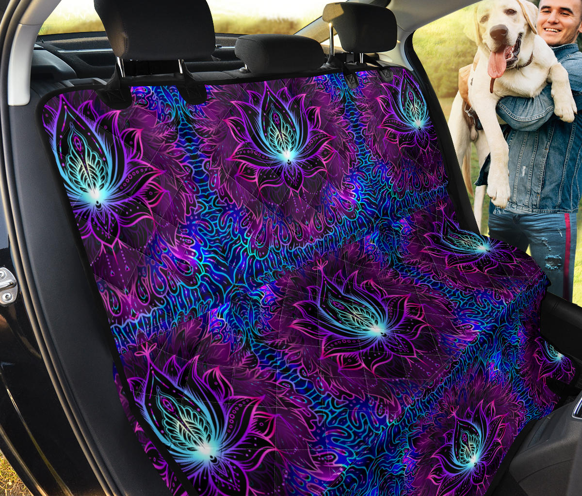 Blue Pink Lotus Car Back Seat Pet Cover