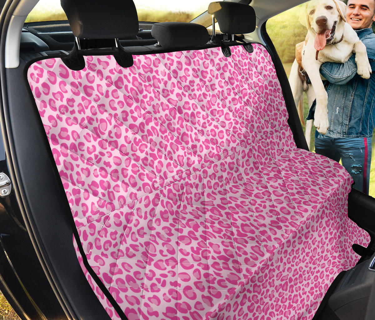 Pink Leopard Print Car Back Seat Pet Cover