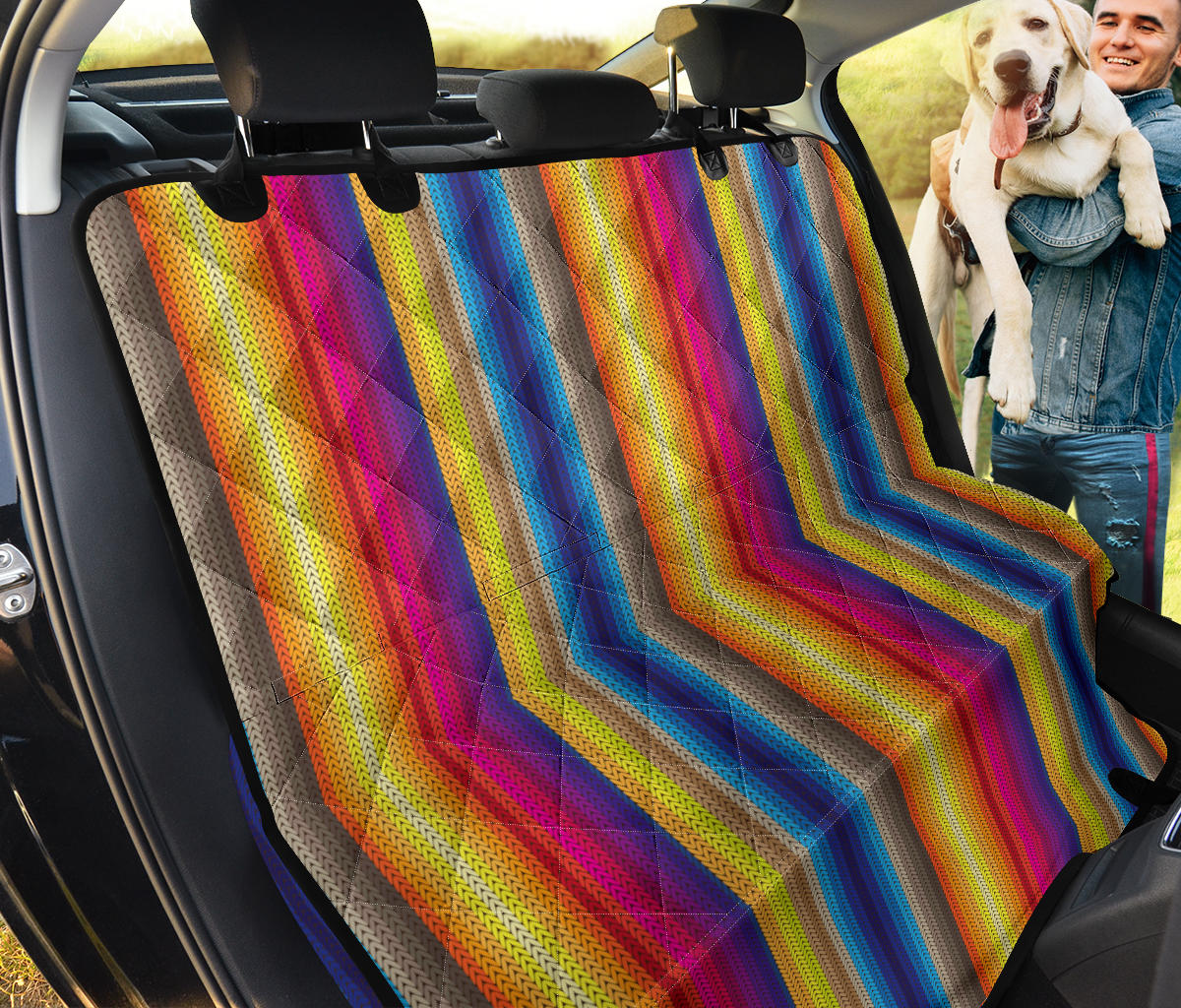 Rainbow Stripes Knit Print Car Back Seat Pet Cover