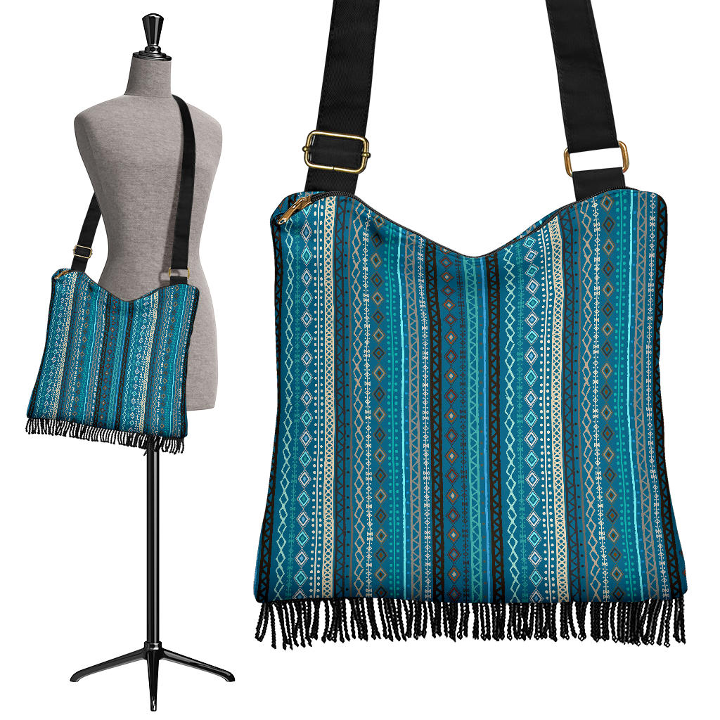 Teal Boho Stripes Decor Crossbody Bag