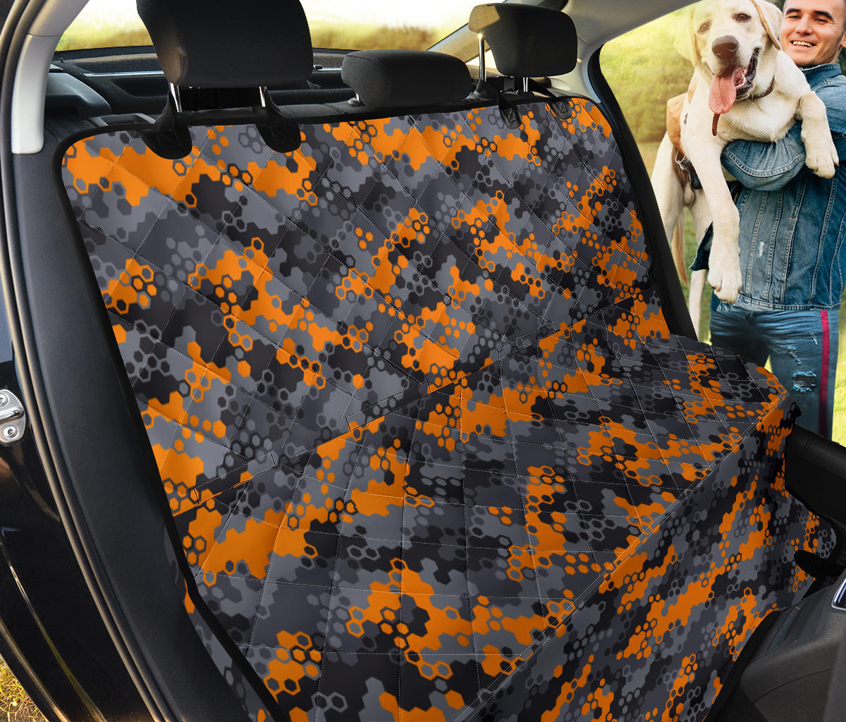 Orange Abstract Camouflage Car Back Seat Pet Cover