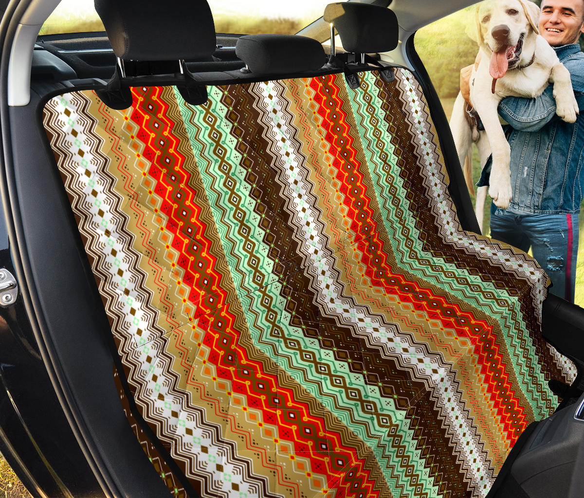 Brown Orange Ethnic Stripes Car Back Seat Pet Cover
