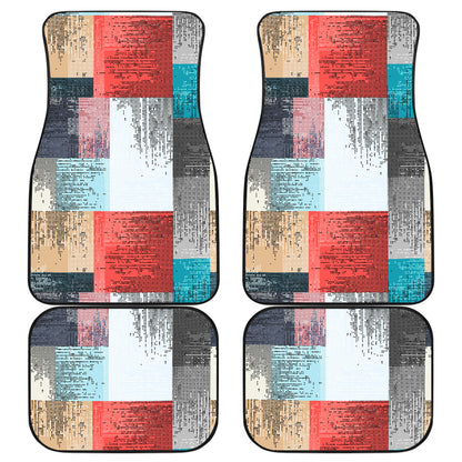 Red White Abstract Blocks Car Floor Mats