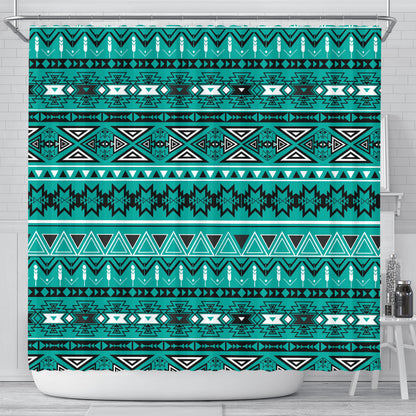 Light Green Teal Boho Aztec Shower Curtain